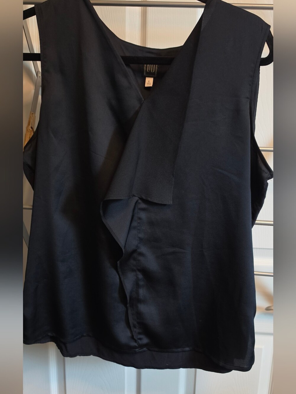 Sleeveless Black V-Neck Womens Blouse with Draped Front